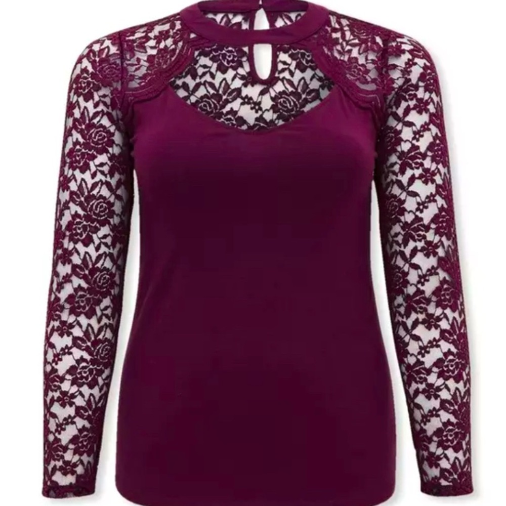 [NWT] Foxy Choker Neck Lace Sleeve Top